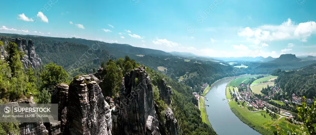 Elbe Sandstone Mountains and Elbe river, Saxony, Germany