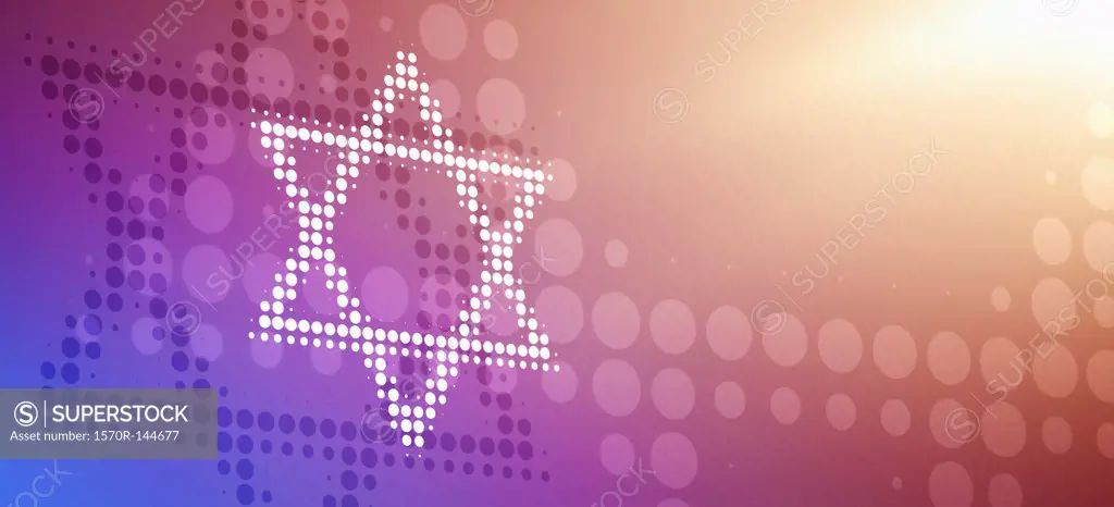 Star of David made from dots, reflected against a bright color gradient background