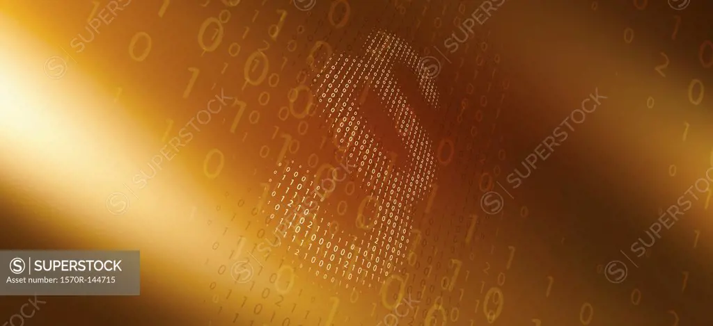 Section sign made from binary numbers, reflected against abstract background
