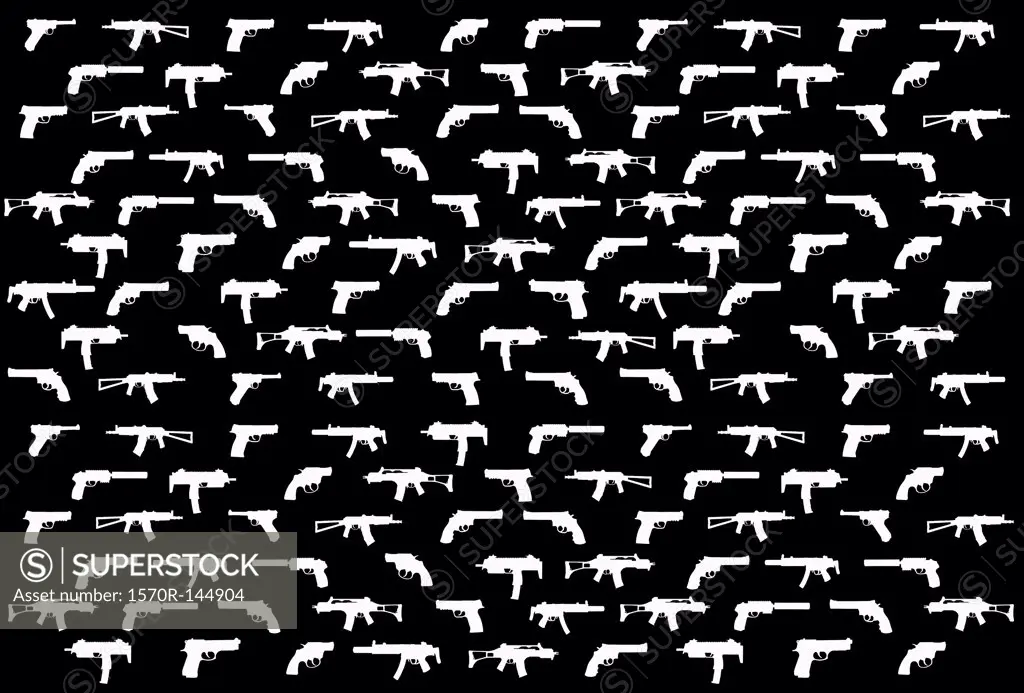 Stencils of various guns arranged in rows
