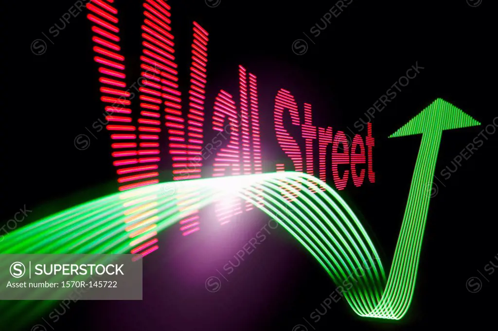Up arrow sign and text 'Wall Street' with light effect