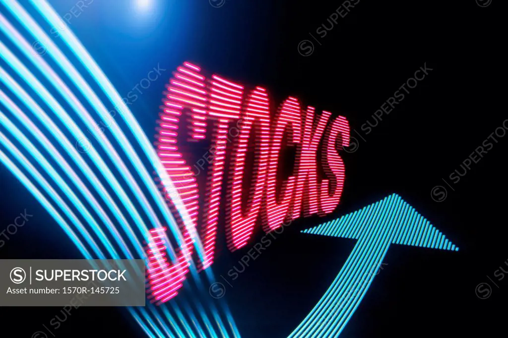 Arrow sign and text 'Stocks' with light effect