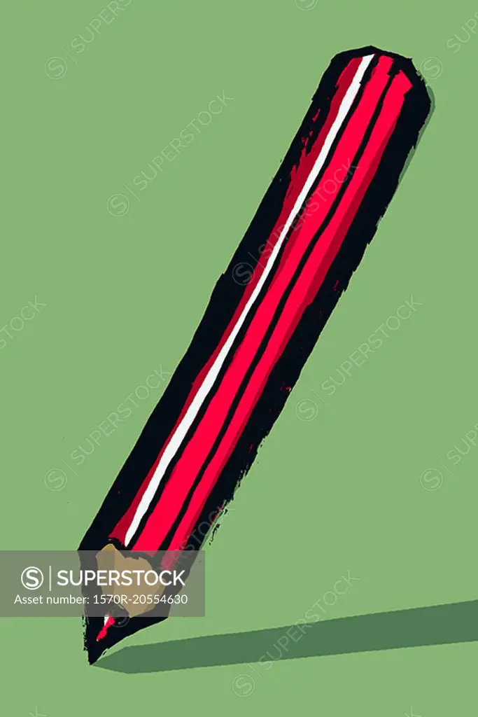 Illustration of red colored pencil against green background