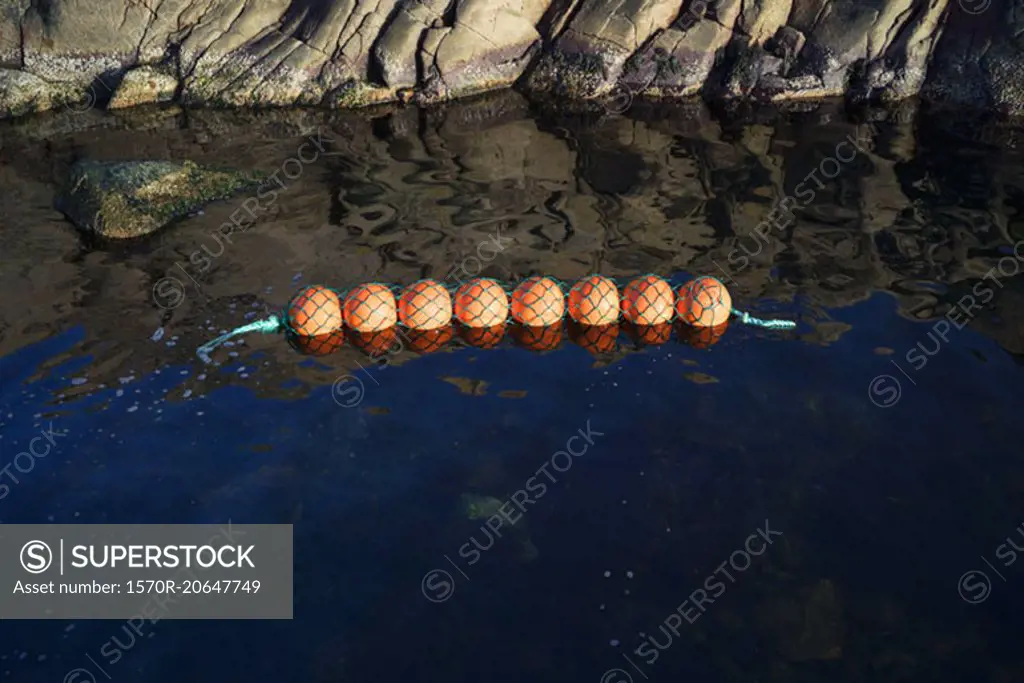 High angle view of orange buoy floating on water