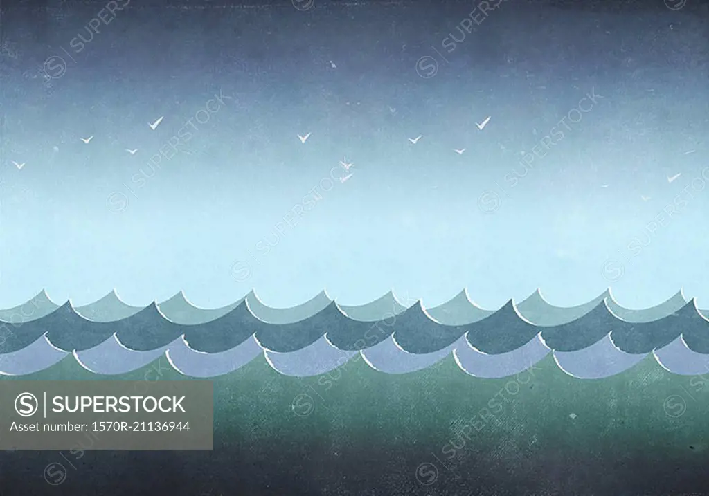 Illustration of sea waves against sky