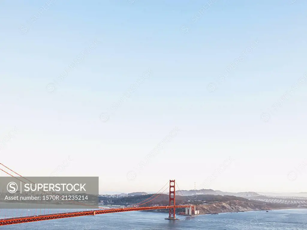 Golden Gate Bridge over San Francisco Bay against clear sky, California USA