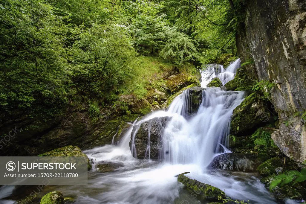 Tranquil forest waterfall, Ybbsitz, Austria