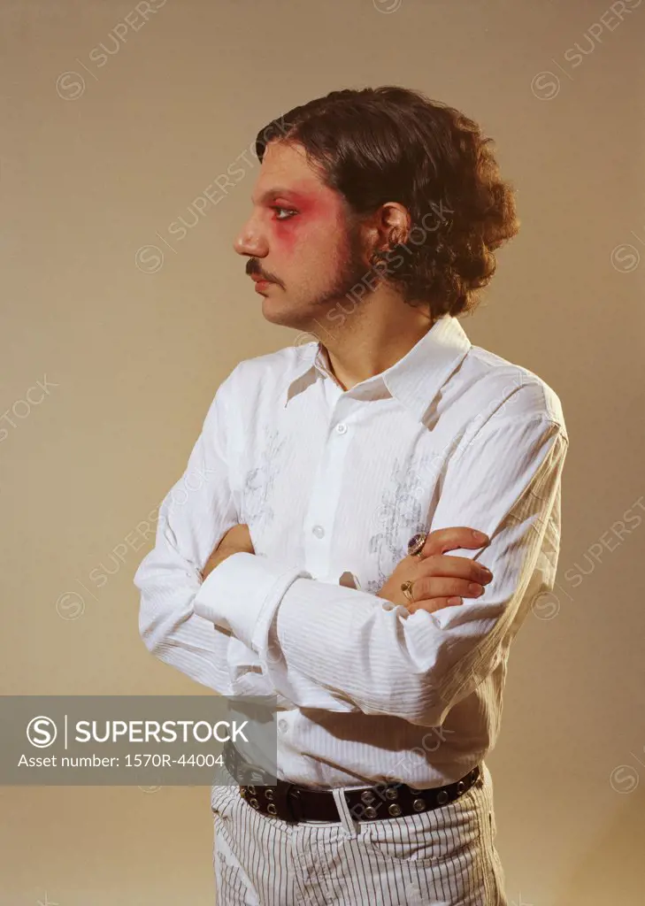 Portrait of a man with pink around his eye