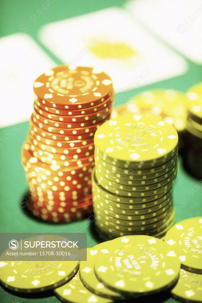 casino chips on a poker table