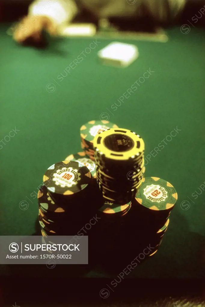 Casino chips on a poker table