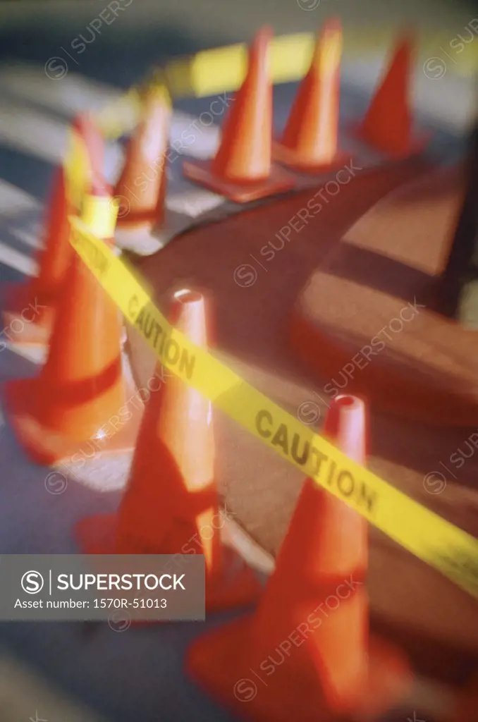 A line of traffic cones
