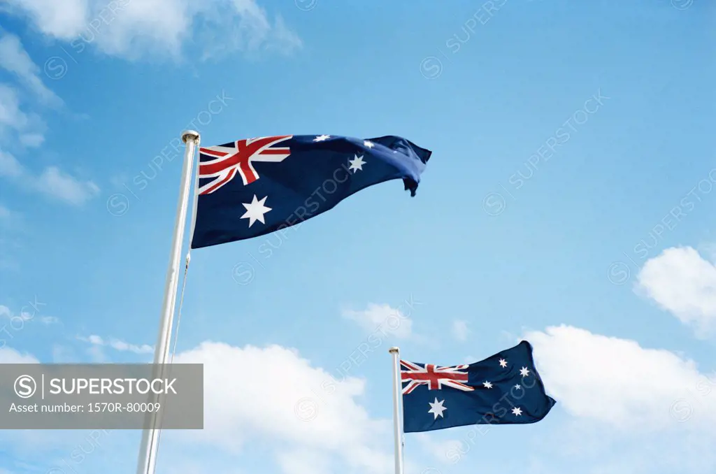 Two Australian flags blowing in the breeze