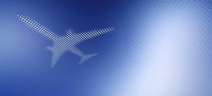 Spot patterned airplane over blue background