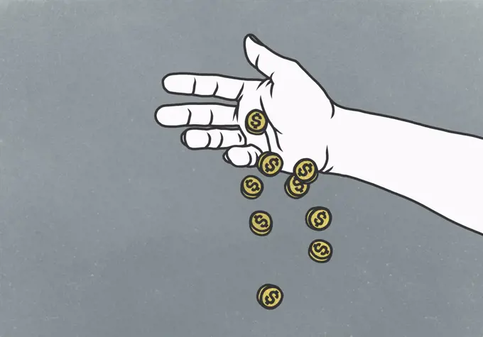 Hand dropping US currency coins