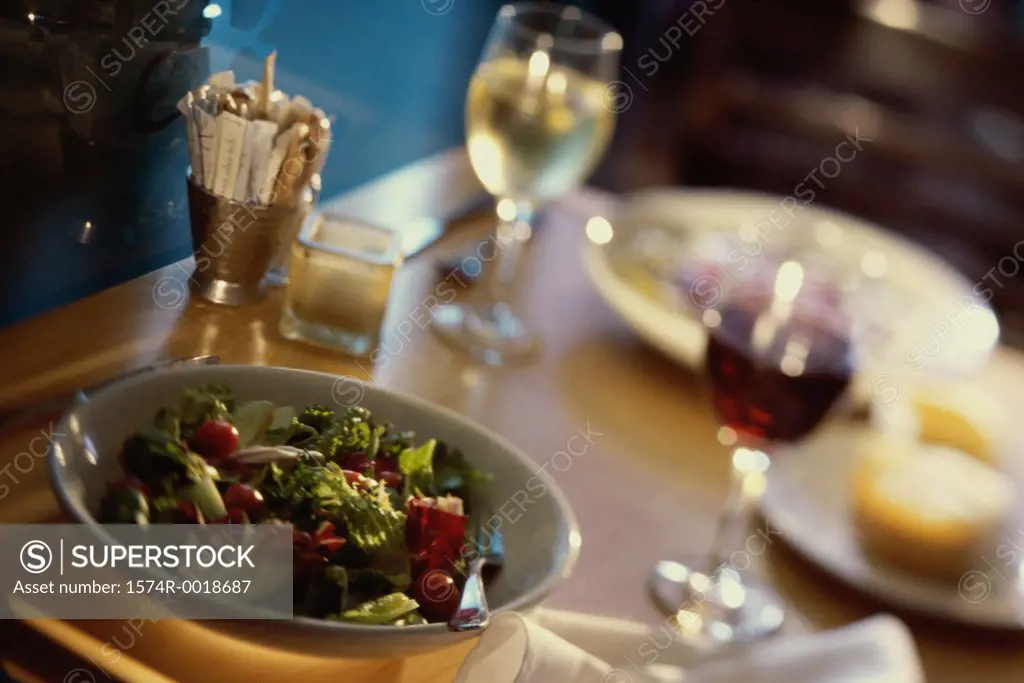 Close-up of a bowl of salad on a table