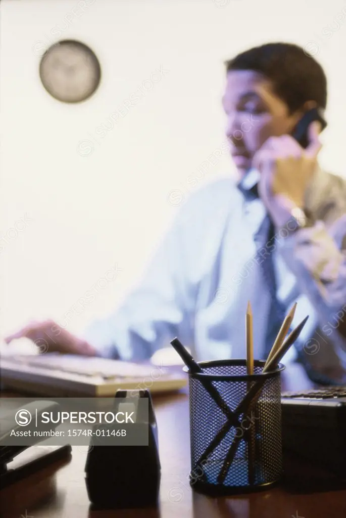 Businessman talking on a telephone