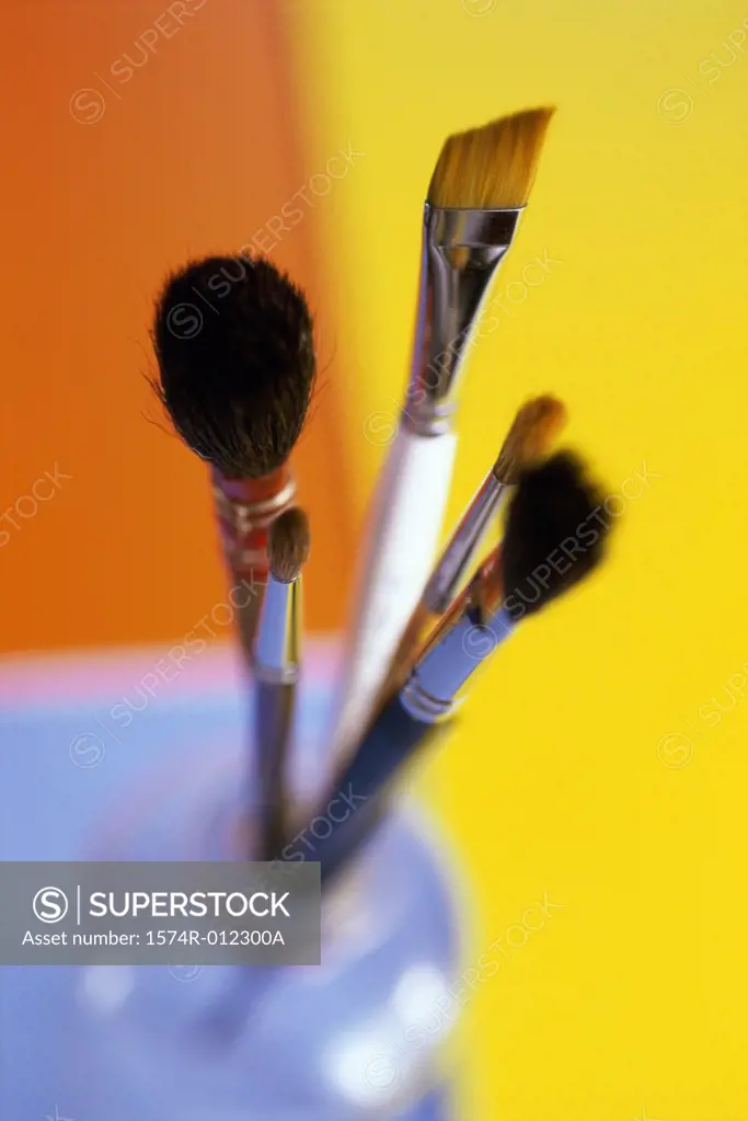 Close-up of five paintbrushes