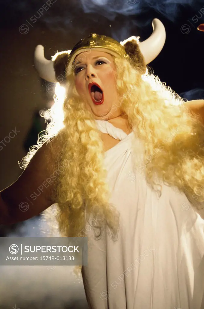 Close-up of a female opera singer singing