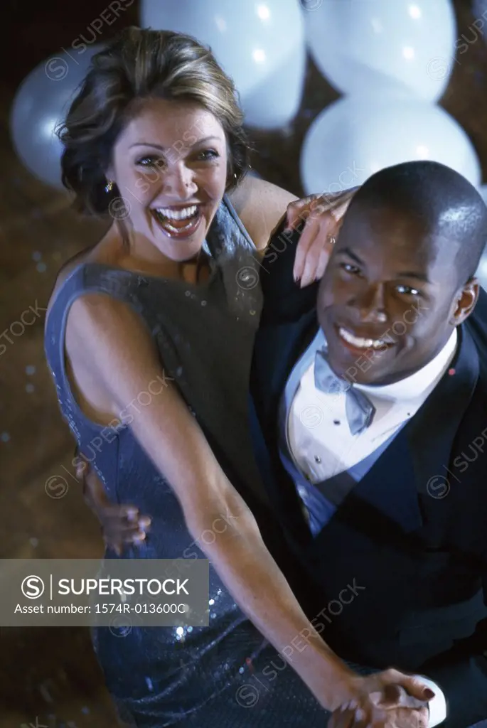 High angle view of a young couple dancing