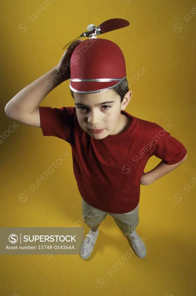 High angle view of a boy wearing a beanie