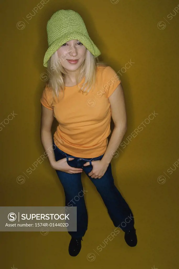 High angle view of a teenage girl posing