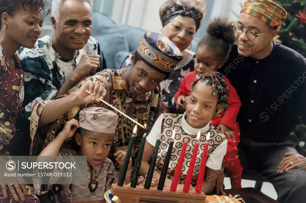 Close-up of a family celebrating Kwanzaa