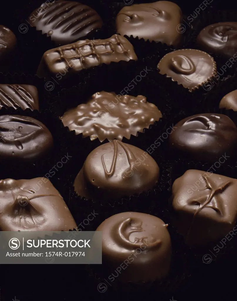 High angle view of assorted chocolate candies