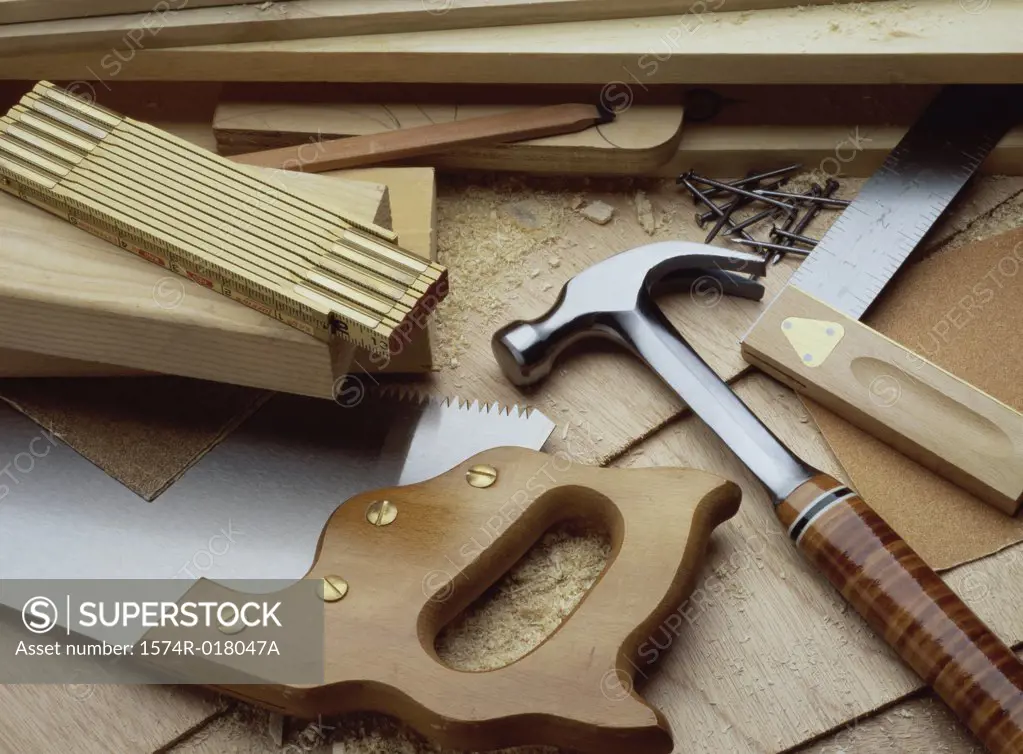 Close-up of carpentry tools