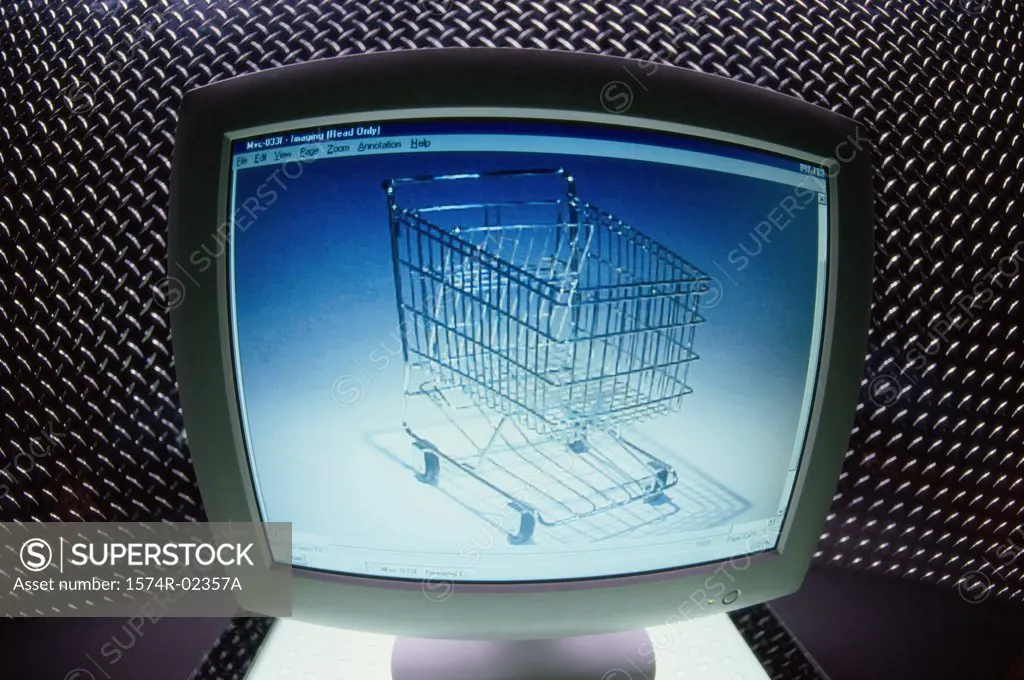 Shopping cart displayed on a computer monitor