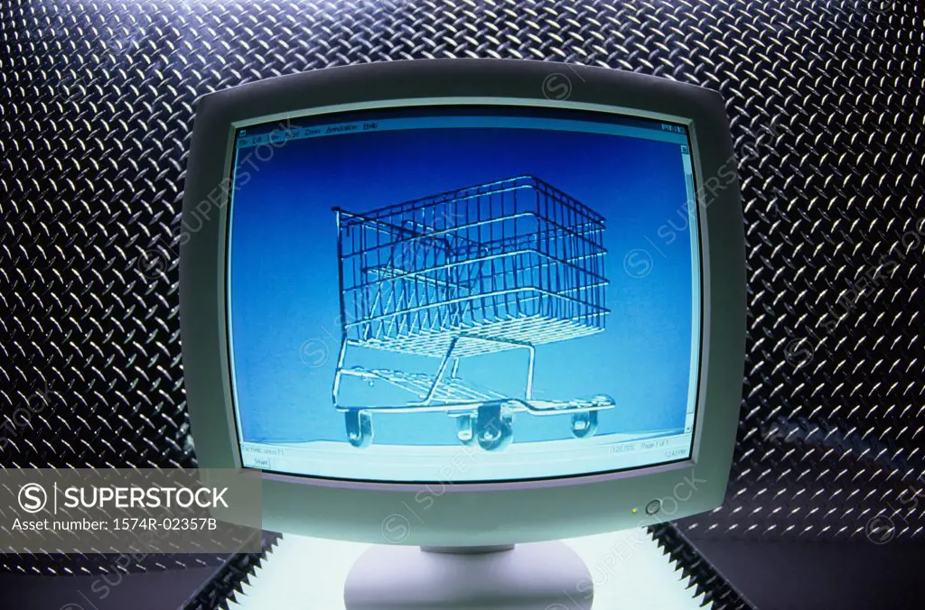 Shopping cart displayed on a computer monitor