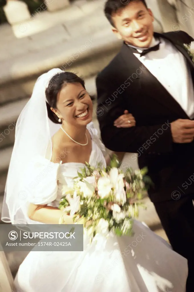 High angle view of a newlywed couple