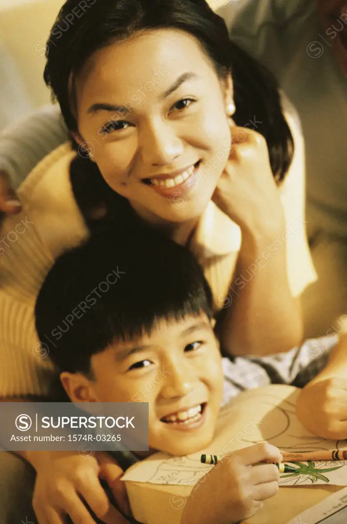 Portrait of a mother and her son smiling
