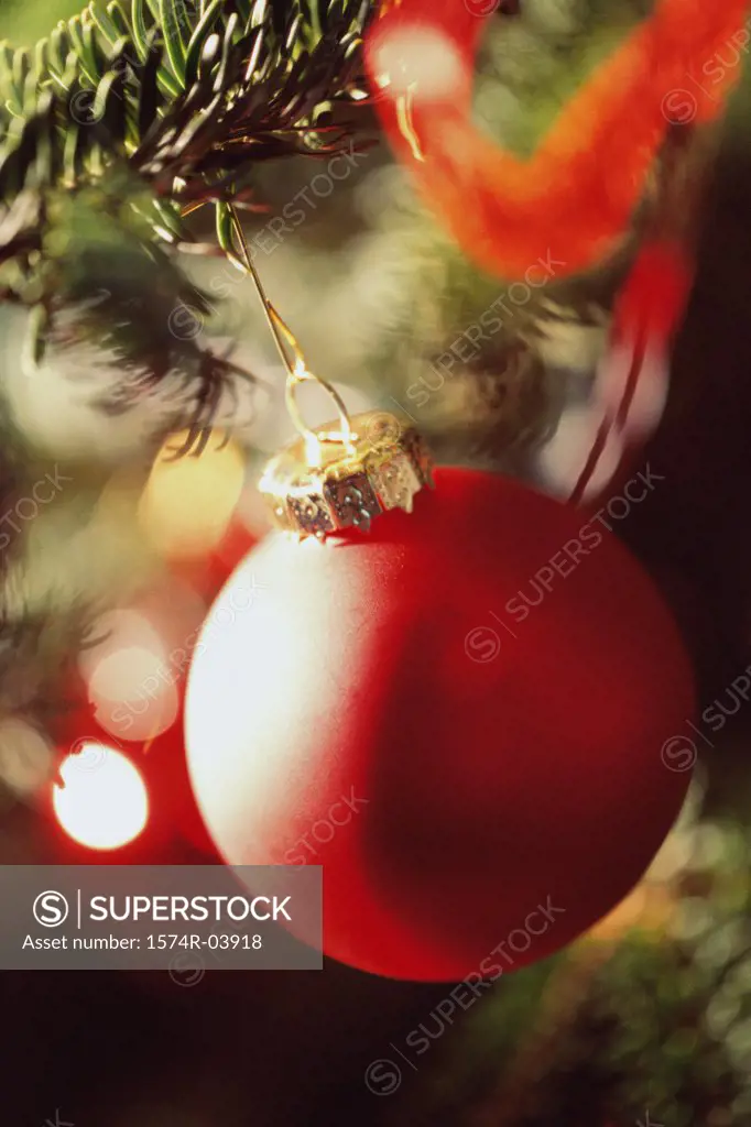 Close-up of a Christmas ornament on a Christmas tree