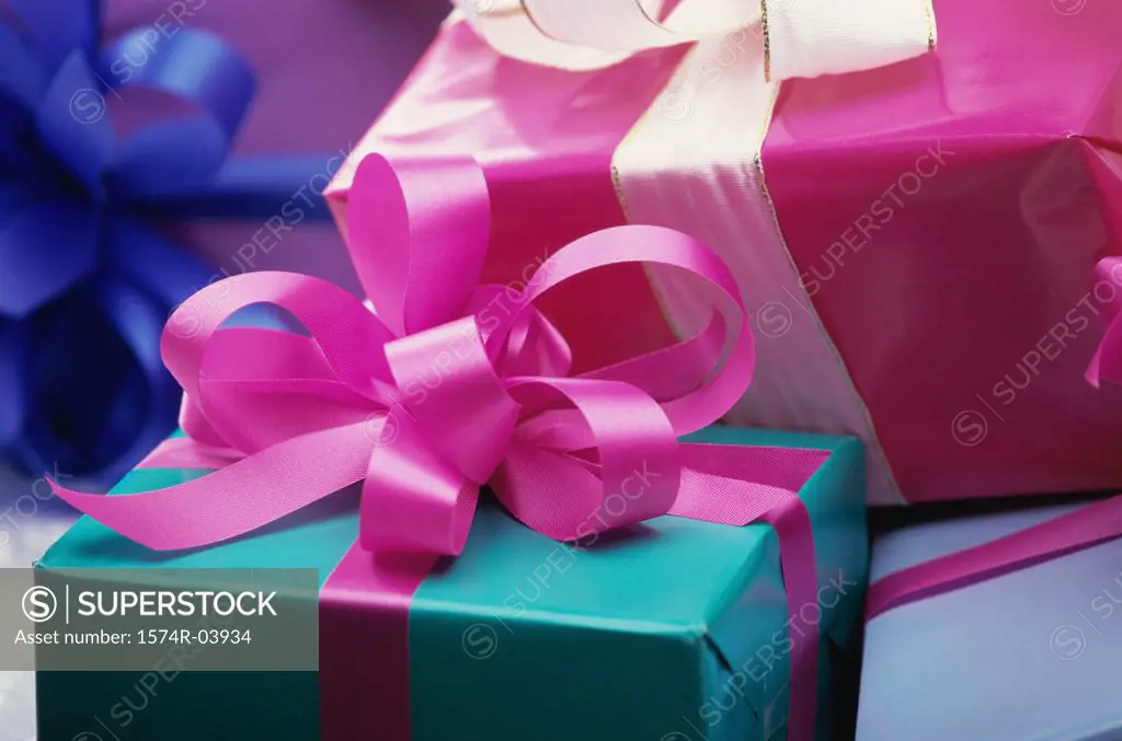 Close-up of wrapped gifts