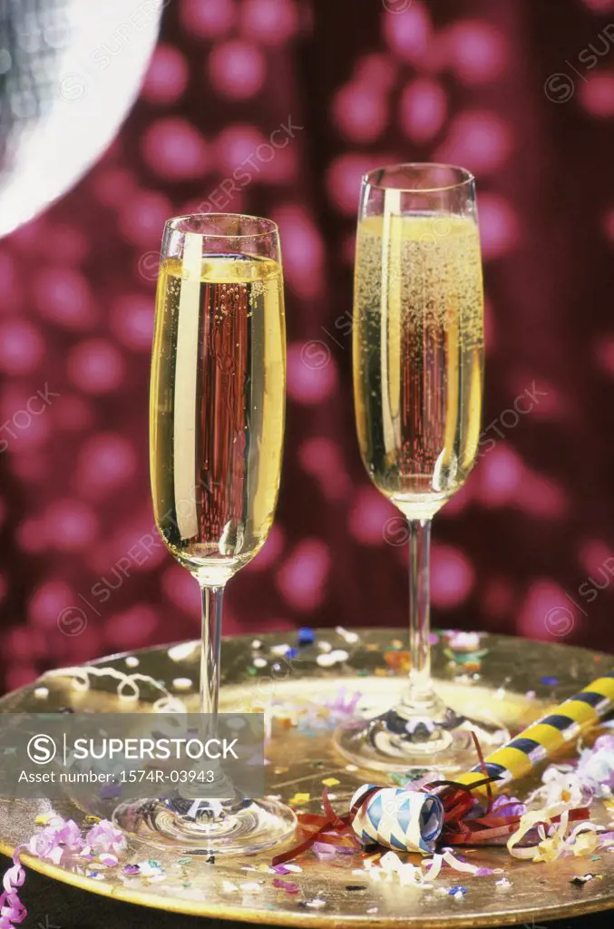 Close-up of two champagne flutes