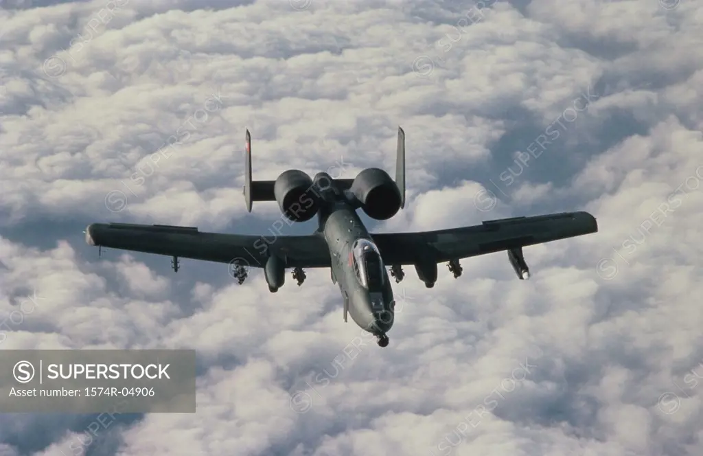 Aerial view of an A-10 Thunderbolt in flight