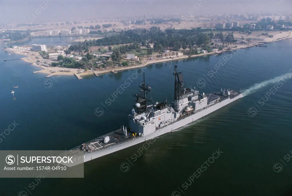 Aerial view of the USS Scott in the Suez Canal, Egypt