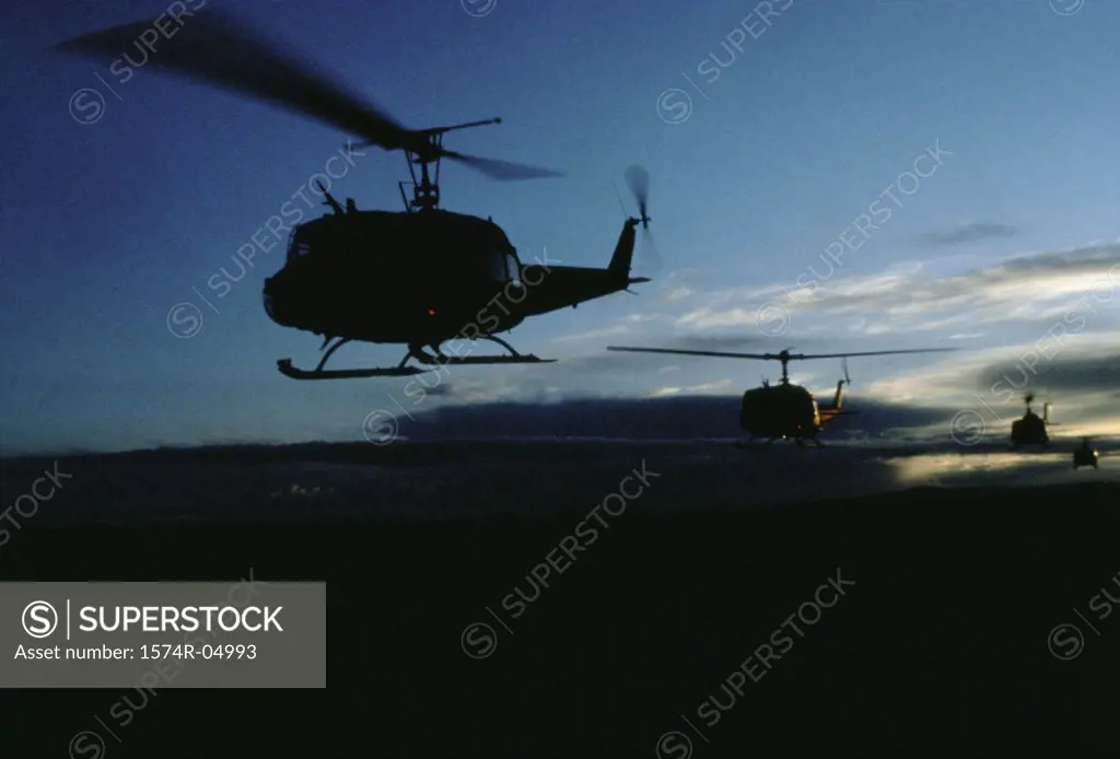UH-1H Iroquois helicopters flying in formation, Eielson Air Force Base, Alaska, USA