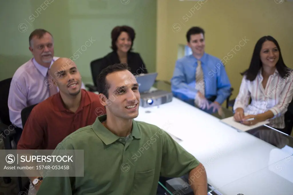 High angle view of a group of business executives in a conference