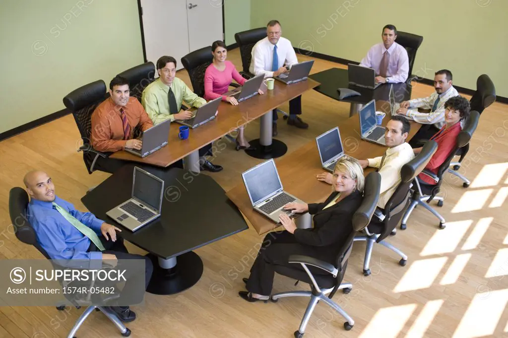 High angle view of a group of business executives in a conference