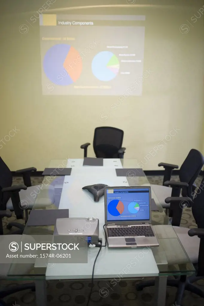 Laptop and projection equipment in a conference room