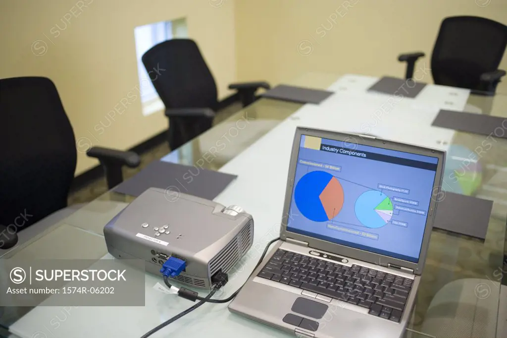 Laptop and projection equipment in a conference room