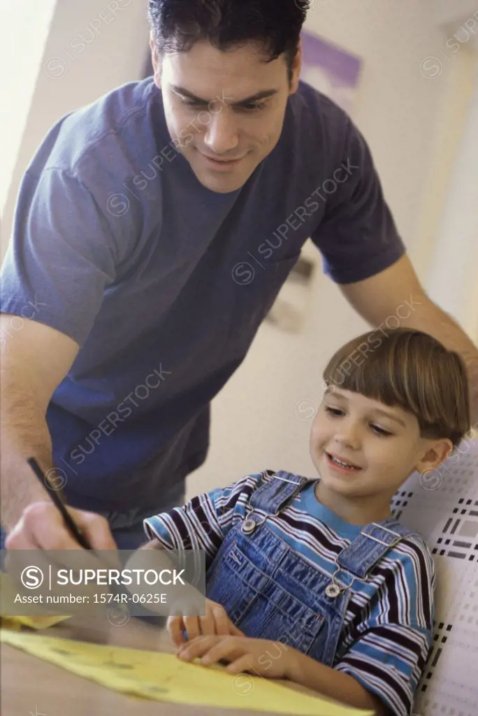 Father drawing with his son