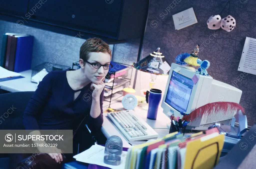High angle view of a businesswoman sitting in an office