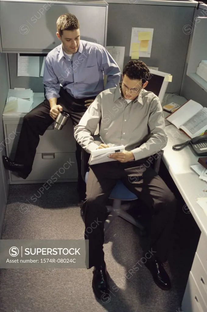 High angle view of two businessmen in an office