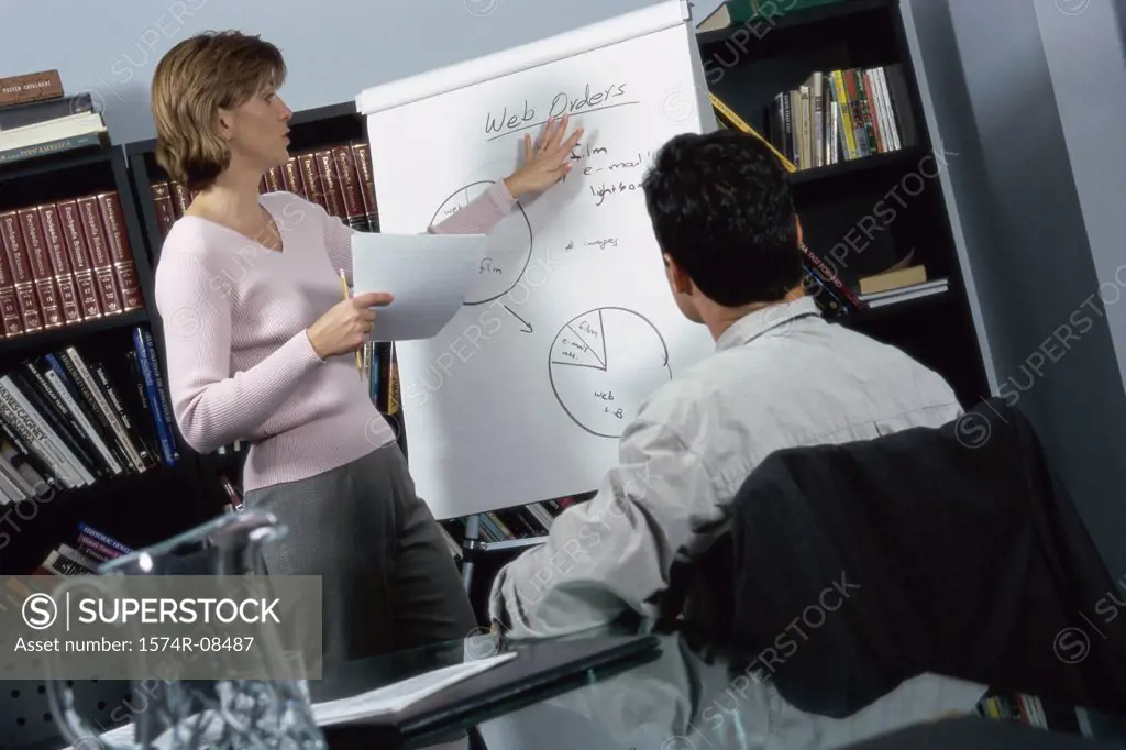 Businesswoman and a businessman discussing in an office