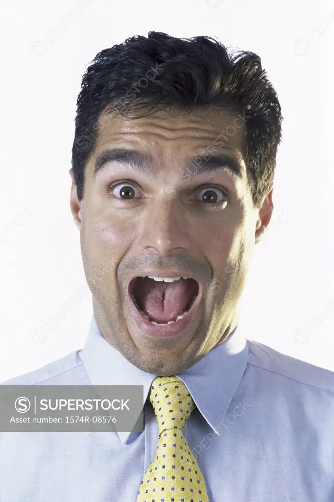 Portrait of a businessman with his mouth wide open