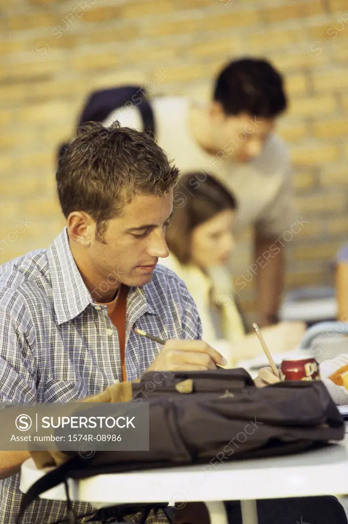Student studying in a classroom