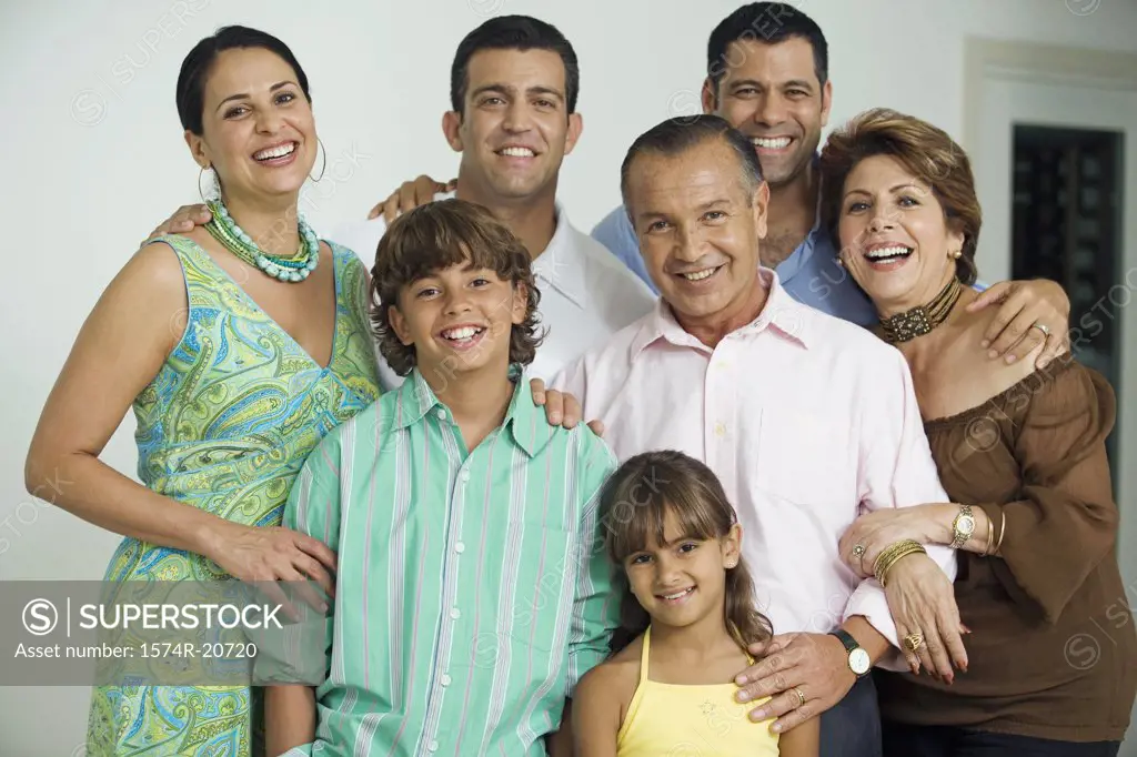 Portrait of a family standing together and smiling