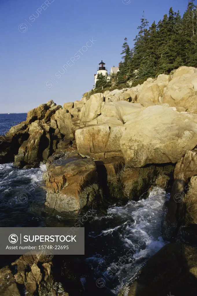 Lighthouse on a cliff, Bass Head Lighthouse, Mount Desert Island, Maine, USA